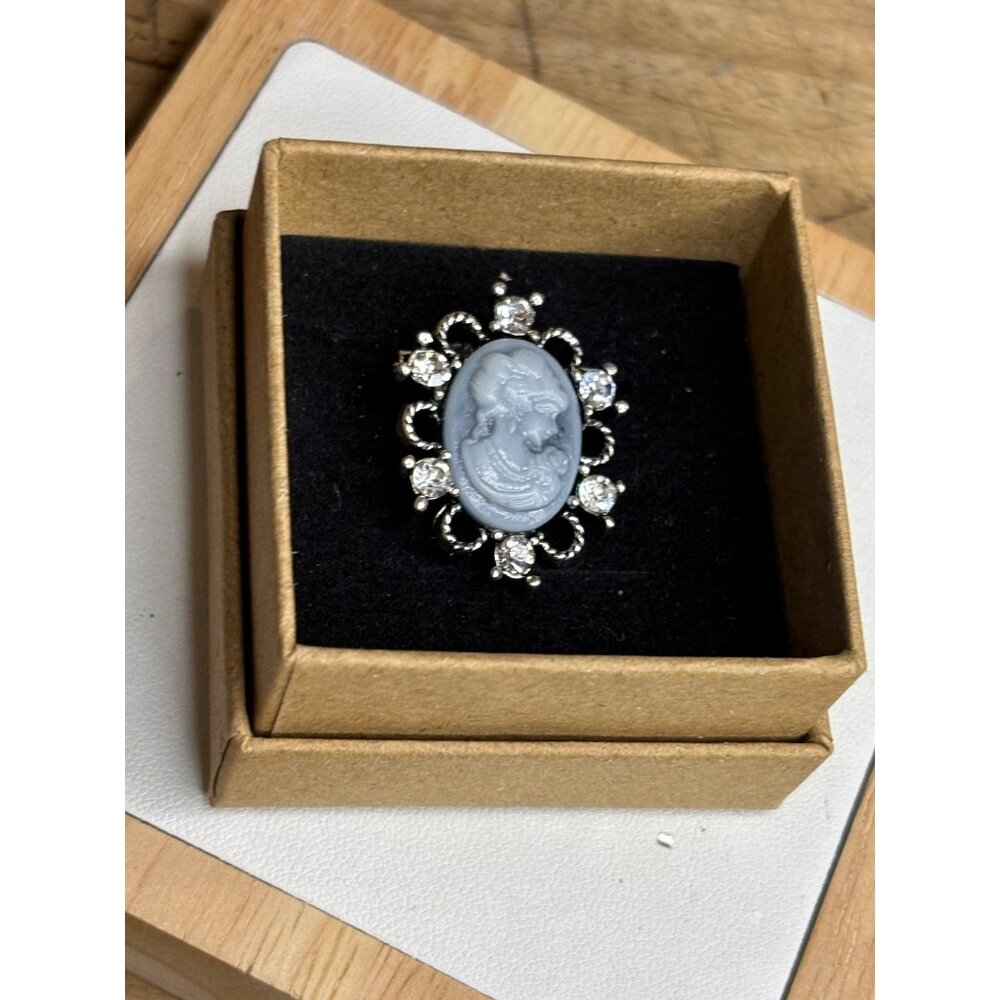 Vintage-Inspired Cameo Brooch With Rhinestones In Silver-Tone Setting